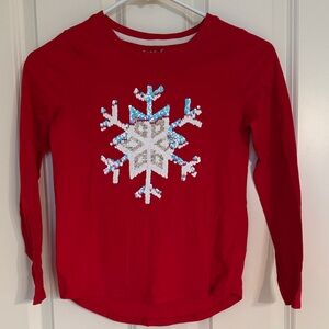 Cat & Jack Red Long Sleeve Shirt with Sequin Snowflake